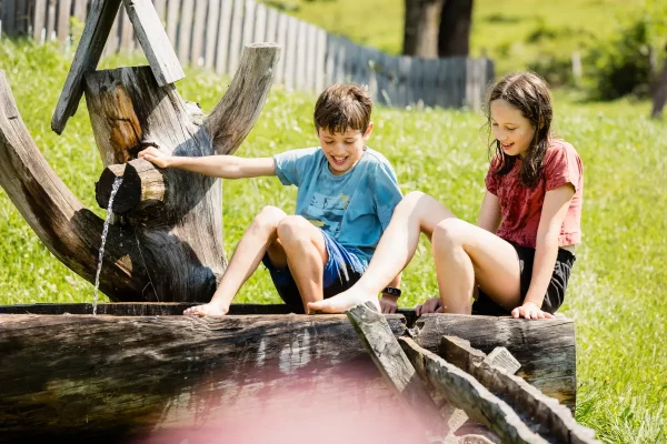 Kinder spielen am Bauernhof